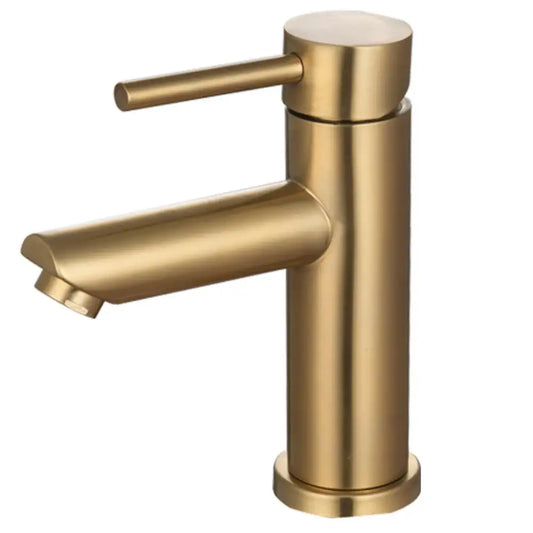 Torneira de Lavatório Dourada Escovada Bica Baixa – ROUND BASIS AURI GRIFERS