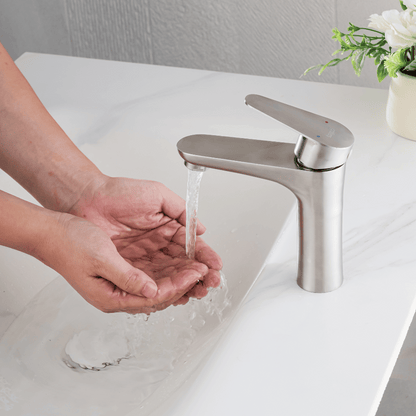 Torneira Lavabo Aço Escovado Bica Baixa – NATUS BASIS HIBERA GRIFERS