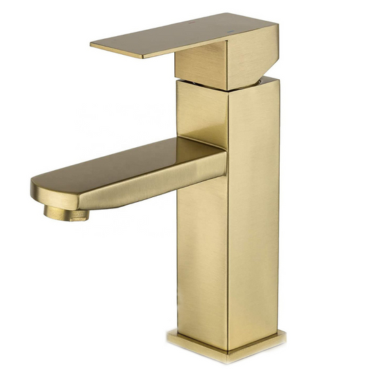 Torneira Lavatório Dourada Escovada Bica Baixa – SQUARE BASIS AURI GRIFERS